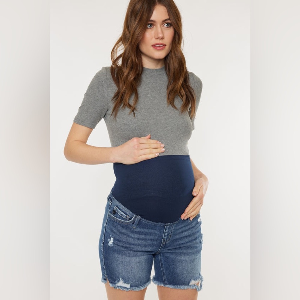 KanCan Renley Maternity Fringe Denim Shorts